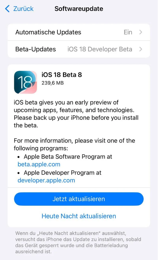 河南苹果手机维修分享苹果 iOS / iPadOS 18 开发者预览版 Beta 8 发布 